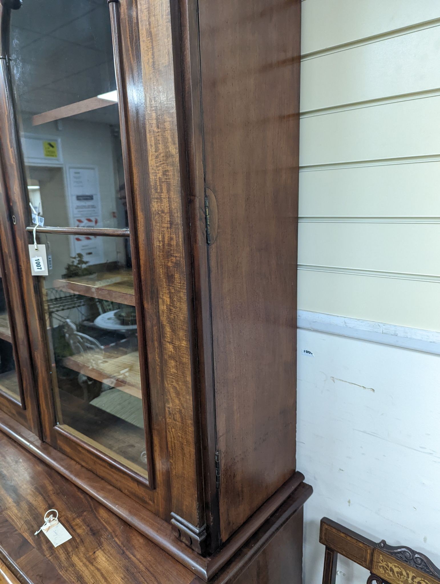 A mid Victorian mahogany bookcase, width 130cm, depth 54cm, height 230cm